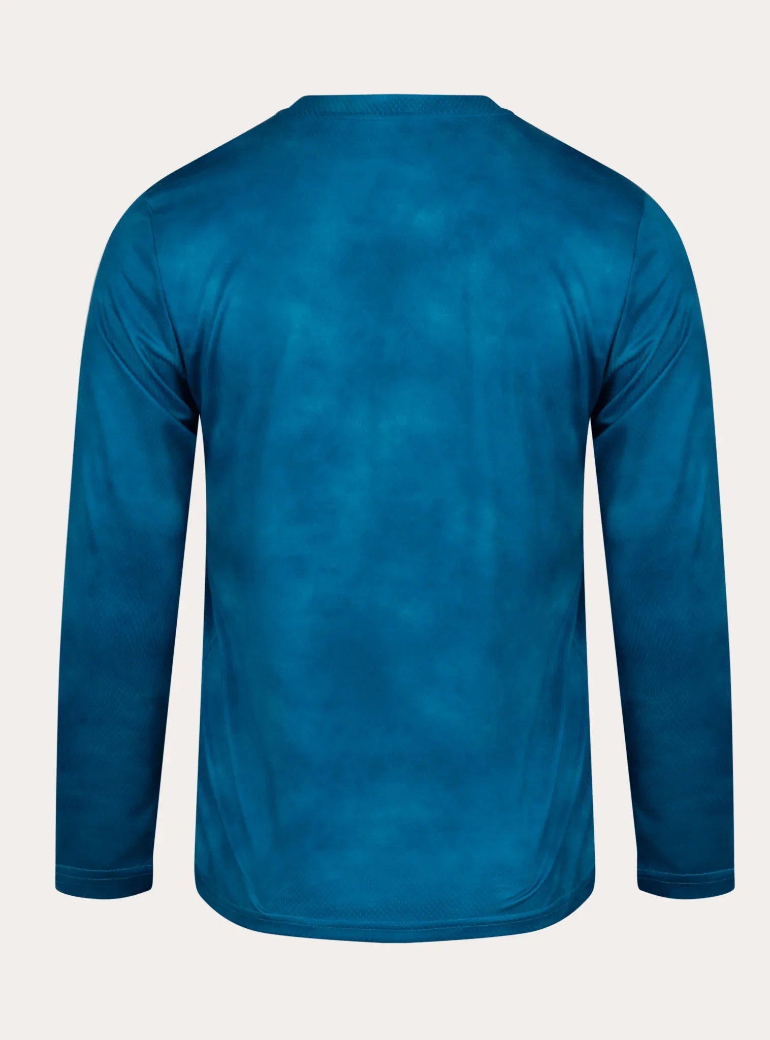 Back view of women's long-sleeve mountain bike jersey in deep ocean blue from Unbound Collective