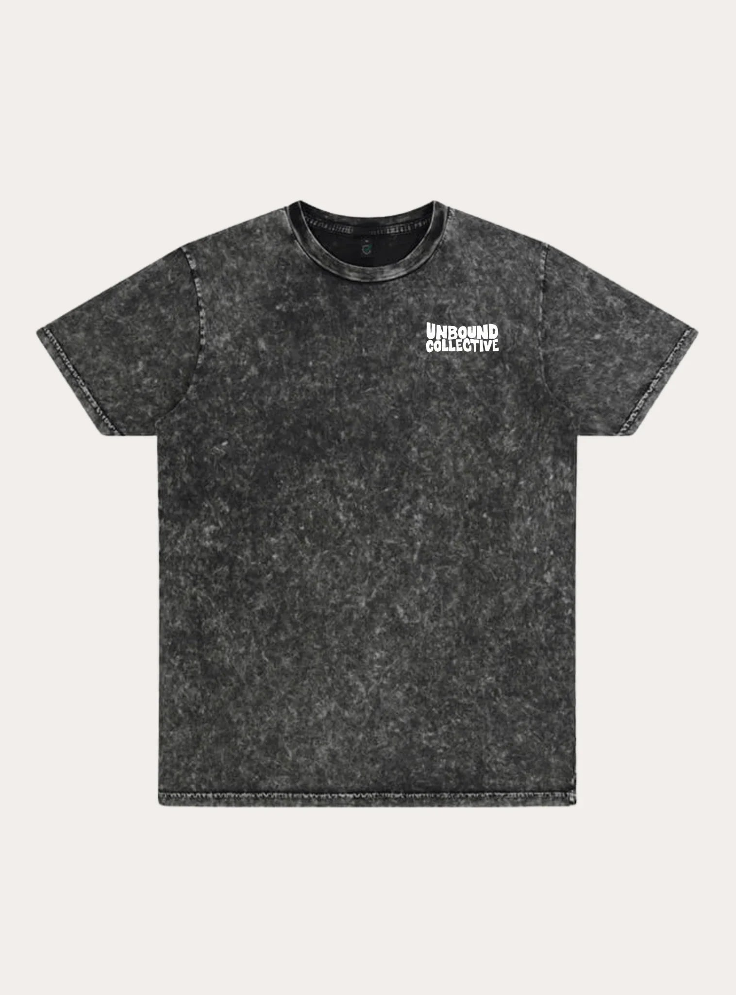 Unbound Collective unisex charcoal mineral wash cotton t-shirt with white logo print on chest