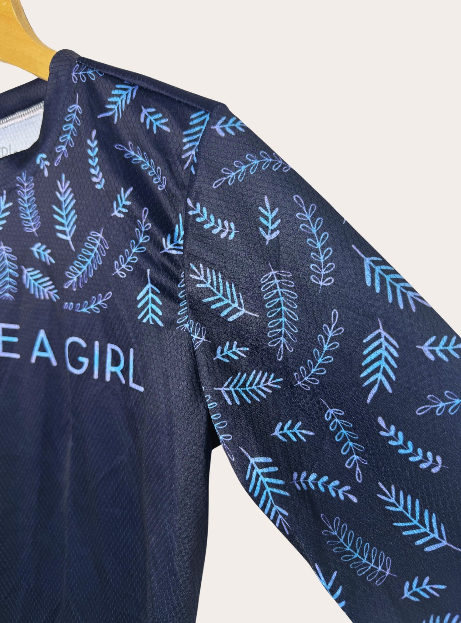 Navy Leaves Long Sleeve Womens MTB Jersey - Unbound Collective