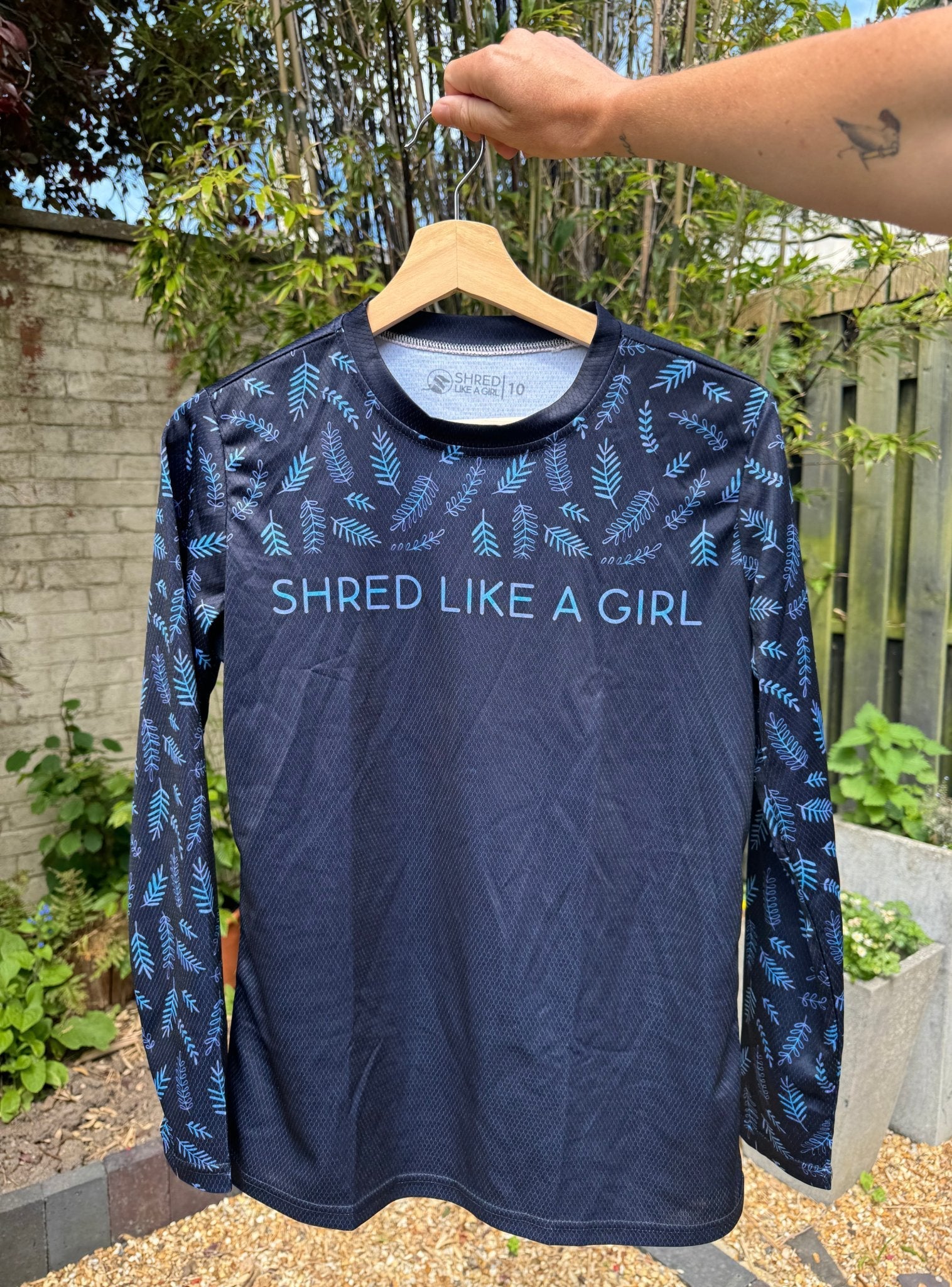 Navy Leaves Long Sleeve Womens MTB Jersey - Unbound Collective